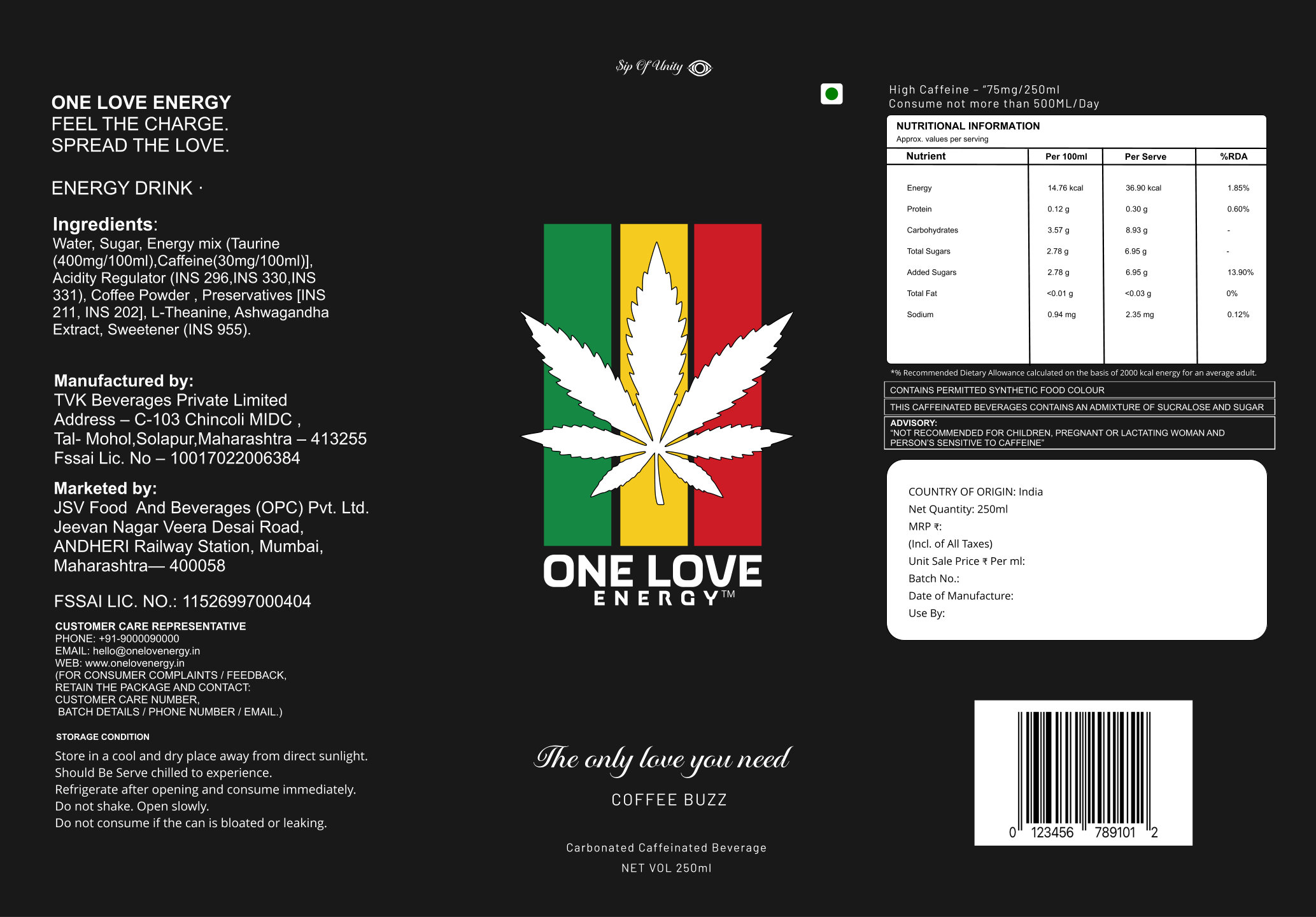 One Love Energy Label